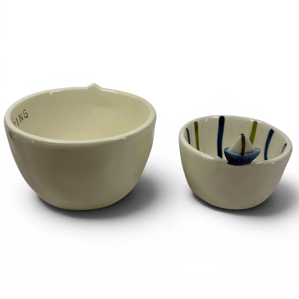 Mud Pie Skinny Dipping Trout and Sailboat Ceramic Dipping Bowl Set 2 Piece
